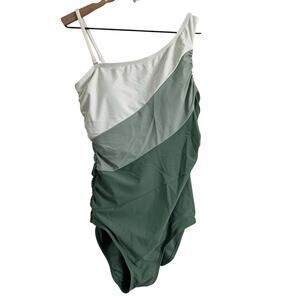 Carole Hochman Green Colorblock One Shoulder One Piece Swimsuit Size Small New